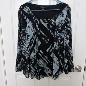 Alfani Women's Knit Top Size M Long Sleeve Multicolored Round Neck Metallic Bar